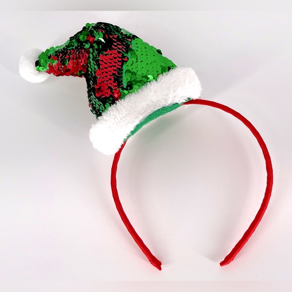 EUC Cat & Jack Girls’ Reversible Red & Green Sequin Santa Hat Headband - Picture 1 of 3
